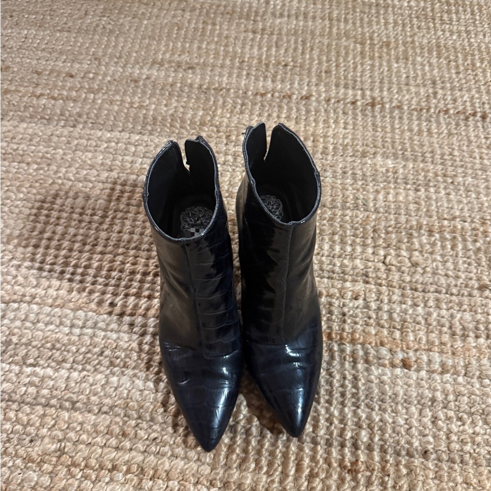 Vince Camuto Black Croc-Embossed Ankle Boots